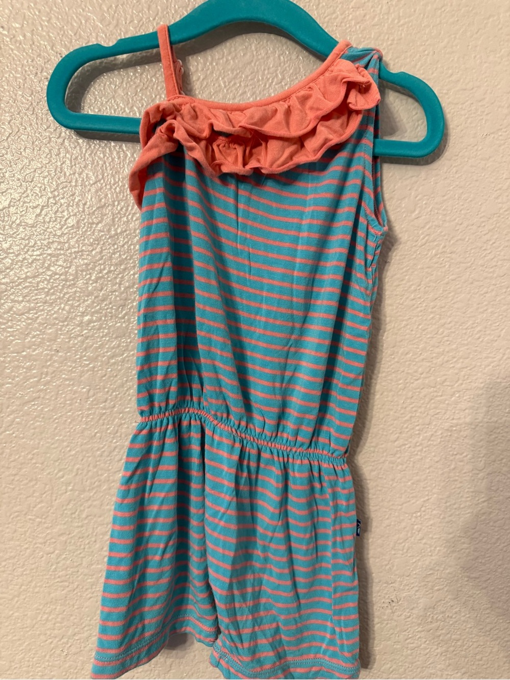 Kickee Pants Teal and Coral Striped Girls Romper